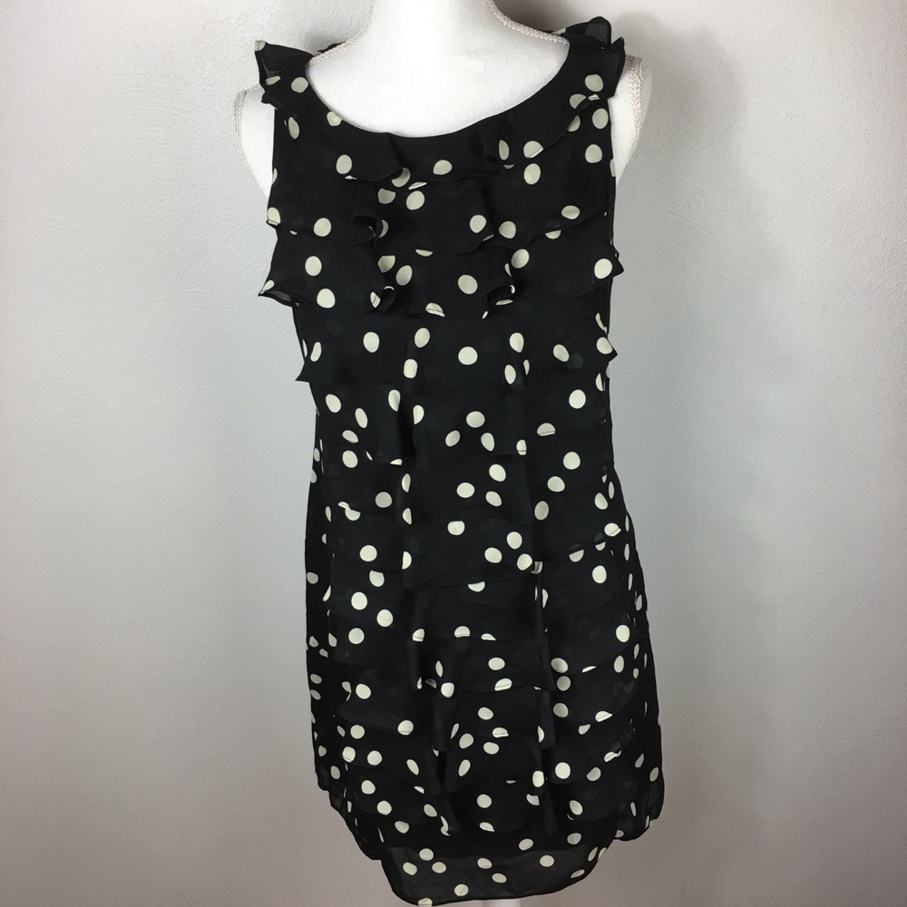Adrianna Papell Black Polka Dot Tiered Dress